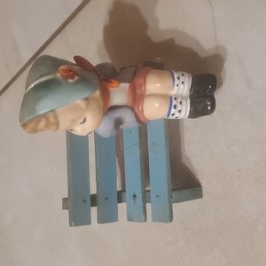 1959 Napco C4073 Lonely Boy Kissing Figurine on Wooden Bench